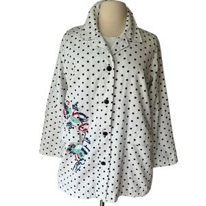 Anthropologie Tribal Women's Polka Dot Floral‎ Longline Button Up Jacket Size XL